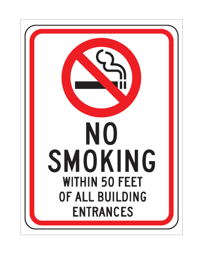 תמונה של שלט - NO SMOKING WITHIN 50 FEET OF ALL BUILDING ENTRANCES